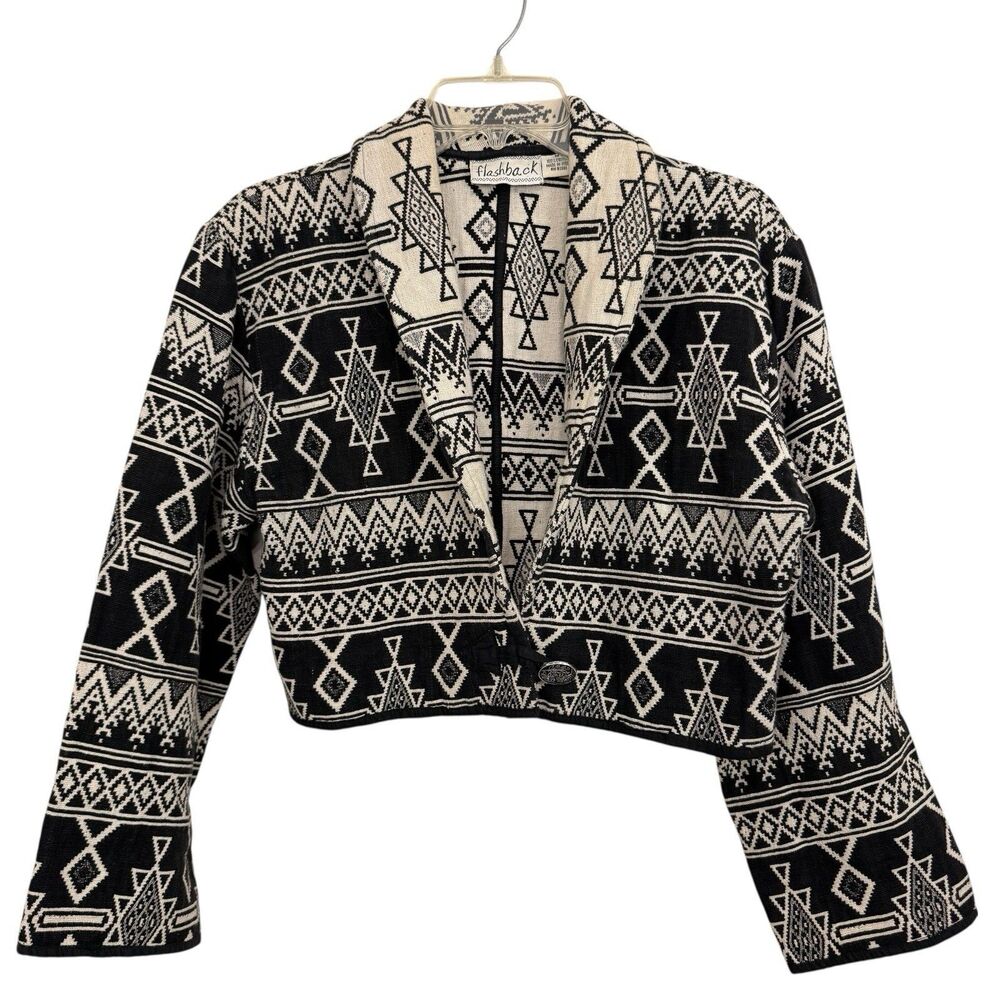 Vtg Flashback Western Crop Bolero Jacket Sz M Aztec Tapestry Southwestern Boho